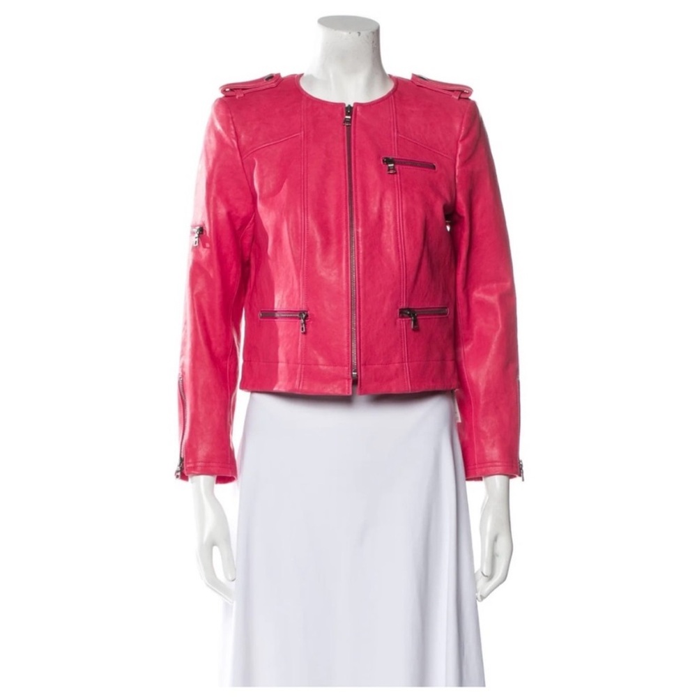 Alice + Olivia Vibrant Pink Leather Jacket